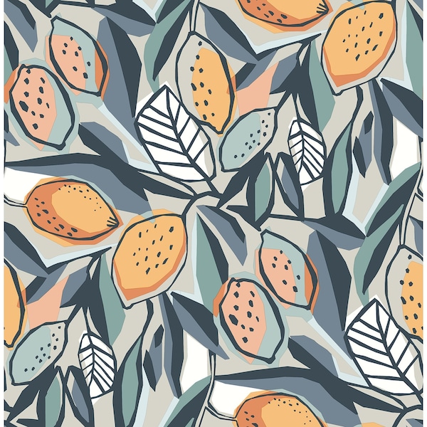 Manhattan Comfort McKinney Meyer Teal Citrus 33 ft L X 205 in W Wallpaper BR4014-26421 - main